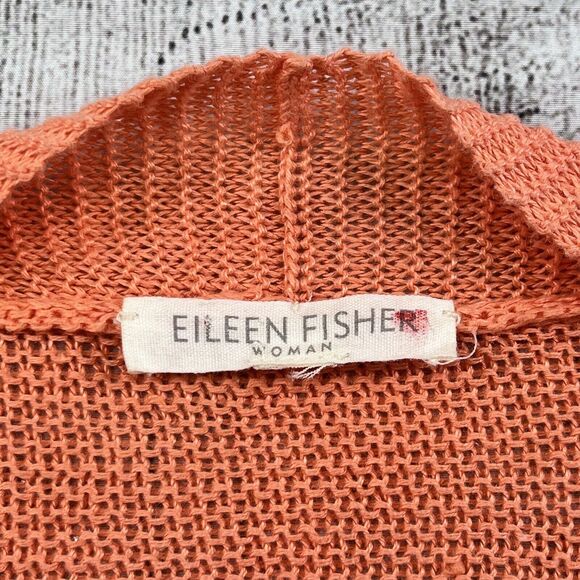 Eileen Fisher  Waterfall Cardigan Sweater Short Sleeve Coral 100% Linen Size M‎ - Picture 3 of 6